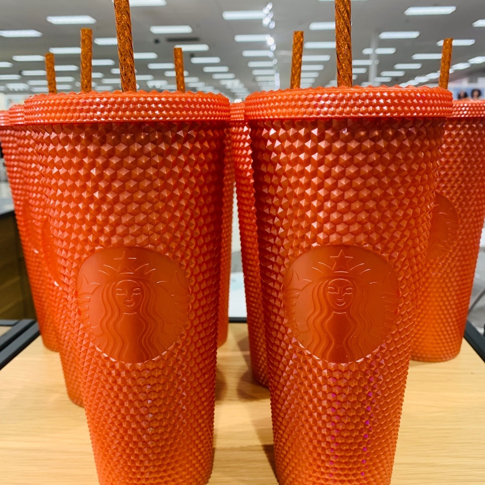 Starbucks Orange Bling Studded Tumbler Pearlized Cold Cup 24oz Halloween New
